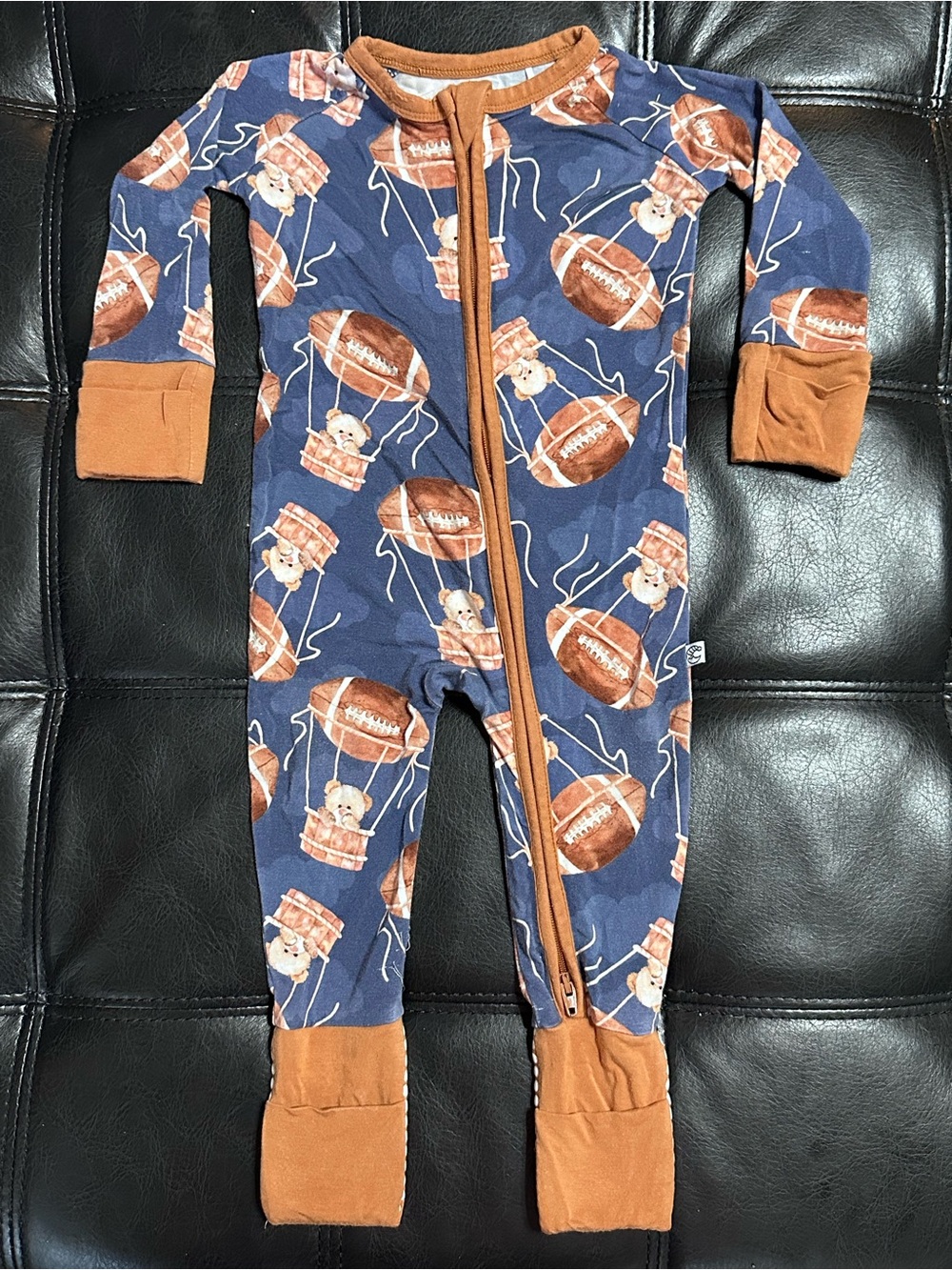 3-6 mo Whimsical Threads bamboo sleeper Bears and Football Balloons print
